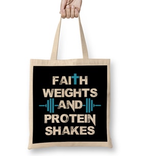 Funny Faith Weights And Protein Shakes Gym Workout Bez Çanta Uzun Saplı