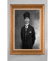 Altın Varaklı Çerçeveli Paspartulu Atatürk Tablo a665 (Gold)