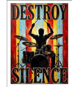 Destroy Silence Bateri Silüet Poster Dekoratif Kanvas - Mdf Ahşap Tablo
