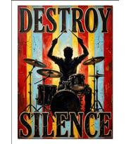 Destroy Silence Bateri Silüet Poster Dekoratif Kanvas - Mdf Ahşap Tablo