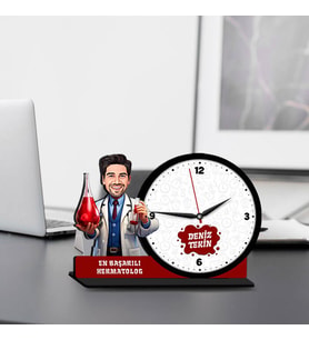 Erkek Hematoloğa Hediye Karikatürlü MDF Masa Saati