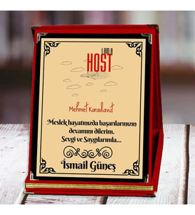 Host Baskılı Plaket (1. Tasarım)  Kişiye Özel (Kırmızı)