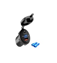 USB Type-C Şarj Soketli, Çıkışlı, Mavi, Yuvarlak Voltmetreli, 12-24V
