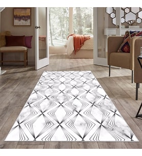 Beyaz Silver İşlemeli Yıkanabilir Kaymaz Taban Leke Tutmaz Modern Salon Halısı ve Yolluk