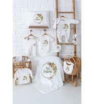 Pia Baby Premium %100 Pamuk 11 Parça İsimli Kız Bebek Hastane Çıkışı Yeni Doğan Hediyelik Set 5088-00 (Ekru)