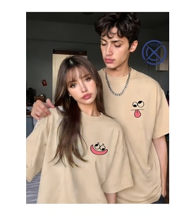 Sevgili Kombini Tişört 2’li Set Unisex Minimal Yüz Baskılı Çift Tişört %100 Pamuk