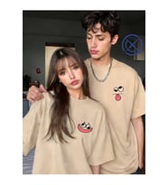 Sevgili Kombini Tişört 2’li Set Unisex Minimal Yüz Baskılı Çift Tişört %100 Pamuk