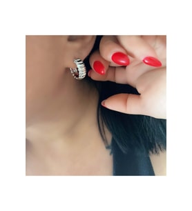 XUPING TAŞLI MİNİMAL HALKA KÜPE-GÜMÜŞ RENK ACR7838