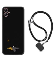 Samsung Galaxy A04E Kılıf Silikon Boyun Askılı İpli Desenli Silikon Ay ve Kedi 1683
