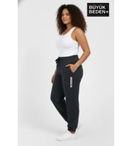 Kadın Büyük Beden BROOKLYN Baskılı Paça Lastikli  Jogger İnce Eşofman Altı  SPR26BEAK951-2 (Füme)
