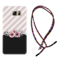 Samsung S7 Edge S20 Fe Plus Ultra S21 S22 Kılıf Boyun Asklı Rasta Silikon Strip Pink Flowers 1396