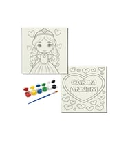 Okul Etkinliği-2'li Tuval Boyama Seti. 20x20 Cm Uv Baskı 6 Akrilik Boya 1 Fırça-model-301