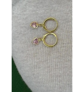 Kadın Gold Renk Kalpli Zirkon Taşlı Minimal Küpe