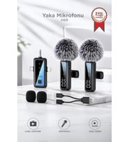 Torima Yaka Mikrofonu Type-C Lightning Aux 2 Adet 3IN1 Kablosuz Mikrofon H68 Siyah
