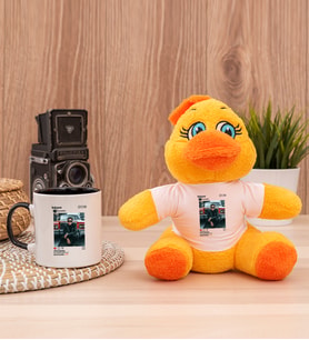 Kişiye Özel İnstagram Tasarım Fotoğraflı Peluş Civciv ve Siyah Kupa