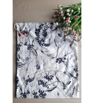 Lacivert Çiçekli Ekmeklik - Askılı Büzgülü Keten Ekmek Torbası 50x40cm