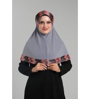 Gri Pratik Hazır Geçmeli Tesettür Eşarp Sandy Renkli Desenli Fileli 2401_15