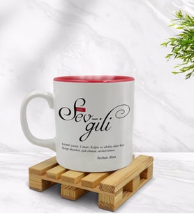 BK Gift Kişiye Özel Mânâ Sevgili Tasarımlı İçi Kırmızı Renkli Kupa Bardak Model 1
