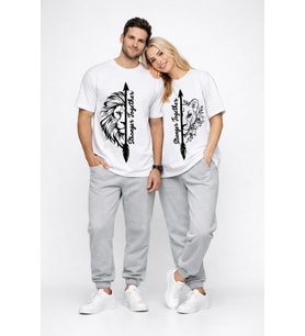 Sevgili Kombini Oversize Çift Tişört Unisex Matching Couple Stronger Together Baskılı Partner Set