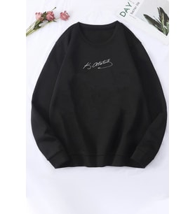 Unisex K.atatürk Imza Baskılı Bisiklet Yaka Sweatshirt (Siyah)