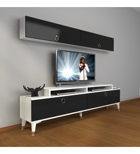 Decoraktiv Ekoflex 5 Mdf Gold Tv Ünitesi Tv Sehpası - Beyaz Siyah (Siyah - Beyaz)
