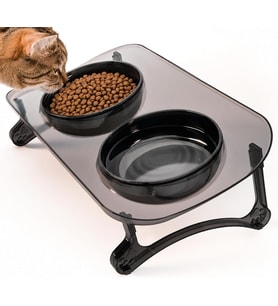 Mama Kabı, Mama ve Su Kabı, Kedi Mama Kabı, Kedi Mama ve Su Kabı, Köpek Mama Kabı, Kedi Mama Kapları, Köpek Mama ve Su Kabı, 15° Eğimli Yüksek Çift Kaseli (Siyah Transparan+Siyah)