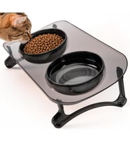Mama Kabı, Mama ve Su Kabı, Kedi Mama Kabı, Kedi Mama ve Su Kabı, Köpek Mama Kabı, Kedi Mama Kapları, Köpek Mama ve Su Kabı, 15° Eğimli Yüksek Çift Kaseli (Siyah Transparan+Siyah)