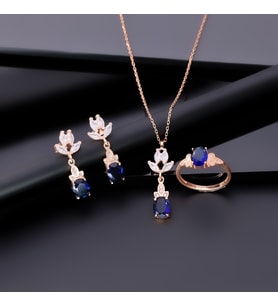 925 Ayar Gümüş Lotus Motifli Zirkon Taşlı Set