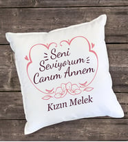 Happy Mothers Day Çiçekli Yastık (Beyaz)