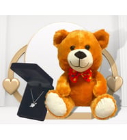 Forentina Kadın Zirkon Taşlı Kalp Kolye - Peluş Ayı Hediye Set PS2904