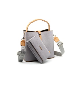  Just Polo Kilit Detaylı Kadın Kartlık ve Omuz Çanta Kombini PBU4002-1003 (Gri)