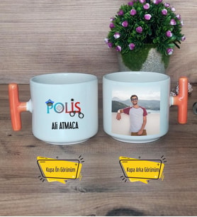 Polis Kupa Bardak Fotoğraflı T Turuncu Kulplu 10 Nisan Polisler Günü Hediyesi