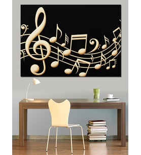 Altın Müzik Notaları Sanatı Dekoratif Kanvas - Mdf Ahşap Tablo