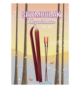 Shymbulak Kazakistan Kayak Seyahat Afişi Tablo Ahşap Poster Dekoratif