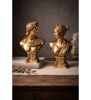 Antik Roma İşlemeli Kaideli Apollo Diana Büstü Dekoratif Heykel Biblo 25 Cm El Yapımı