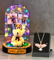 Sizlere Özel Renkli Led Işıklı Fanus ve Zümrüdü Anka Kuşu Kolye (Model 2)