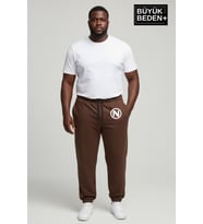 Erkek Büyük Beden N Logolu Paça Lastikli Rahat Kesim Jogger İnce Eşofman Altı SPR26BEA951-4 (Kahverengi)
