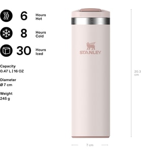 Stanley The Transit Fliptop Mug Termos 0.47 Litre - Pembe Kuvars (Rose Quartz) Paslanmaz Çelik