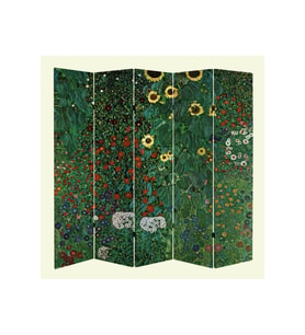 Gustav Klimt Çiftlik Bahçe Ayçiçeği 5 Kanatlı Oda Bölücü Çift Taraflı Kanvas Paravan