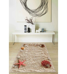 Bej 3D Üç Boyutlu Kaymaz Tabanlı Dekoratif Halı MX02 - 100 x 160 cm