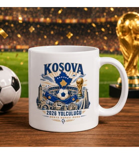 BK Gift Kosova Taraftar Temalı Dünya Futbol Kupası Tasarımlı Beyaz Kupa Bardak-1