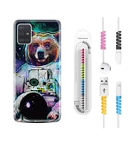 Samsung a71 A72 A73 A7 A9 2018 C7 C9 Kılıf Kablo Koruma Spiral Silikon Astronot Panda 1755