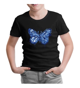 Beautiful Blue Butterfly Siyah Çocuk Tshirt