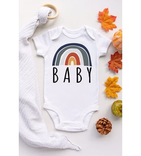 Unisex Bebek Beyaz Gökkuşağı Boho Çıtçıtlı Kısa Kol Body Zıbın