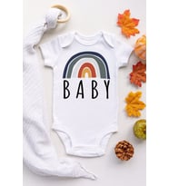 Unisex Bebek Beyaz Gökkuşağı Boho Çıtçıtlı Kısa Kol Body Zıbın