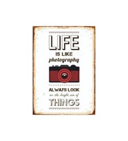 Life Is Like Photography Yazılı Fotoğraf Makinesi Temalı Ahşap Retro Poster Tablo