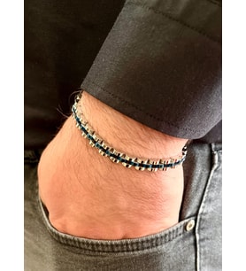 Trend Model Sade Şık Çelik Paslanmaz Erkek Bileklik 21 cm (Gümüş) (Gümüş-Lacivert)