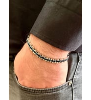 Trend Model Sade Şık Çelik Paslanmaz Erkek Bileklik 21 cm (Gümüş) (Gümüş-Lacivert)