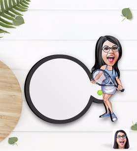 BK Gift Kişiye Özel Kadın Tenis Oyuncusu Karikatürlü Ahşap Bardak Altlığı-1