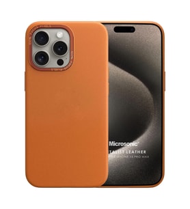 Microsonic Apple iPhone 15 Pro Max Kılıf Metalist Leather Turuncu (Turuncu)